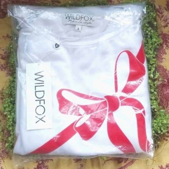 WILDFOX White French Terry Red Ribbon Present Wrap Bow BBJ Jumper Pullover Top - Picture 4 of 12